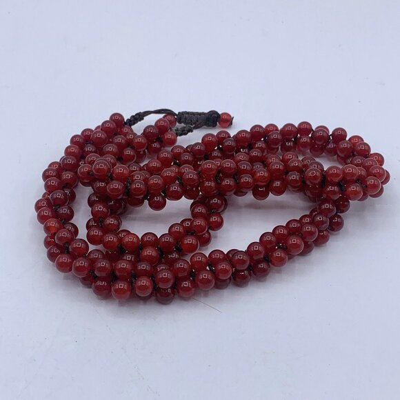 Carnelian Stone Mala Beads Necklace Drawstring Closure & Floral Zippered Pouch - Picture 4 of 8